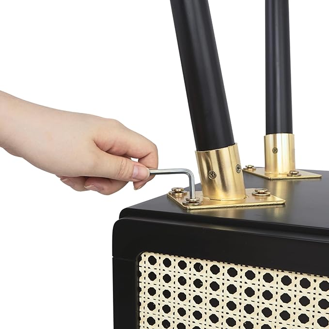 Bme Nipe Black Solid Wood Rattan Woven Cane End Table Bedside Table for Modern Bedroom Boho Living Room