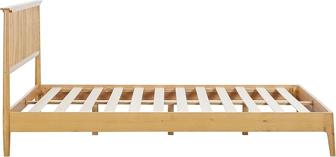 NTC Ruby Wooden Bed Frame with Headboard, Solid Oak and Rubber Wood Foundation with Silent Slats and Wood Central Supports, 1000 Lb Capacity, Effortless Assembly, King - Rustic Oak