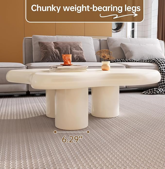 Cartoon Cloud Shaped Coffee Table Accent Tables Aesthetic Funky Design Minimalist Indoor Center Table, White