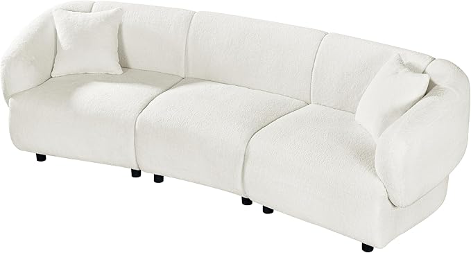 Merax 98.5" Modern 3 Seater Curved Sofa, Luxury Boucle Fabric Sofa, Minimalist Cozy Cloud Couch for Living Room, Bedroom, Apartment, Home Office, Beige