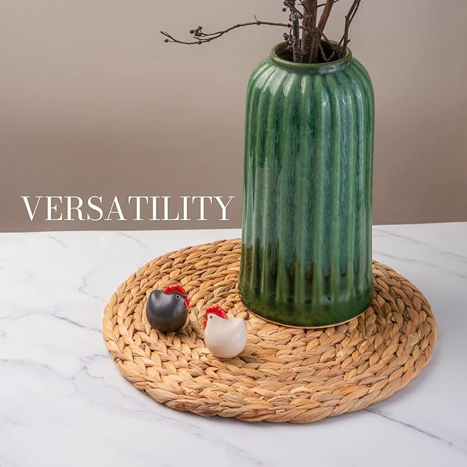 13.8" Set of 10 Round Water Hyacinth Placemats | Boho Woven Rattan Table Mats | Farmhouse Wicker Spring Plate Chargers Like Corn Husk, Seagrass for Wedding, Party, Christmas, Events