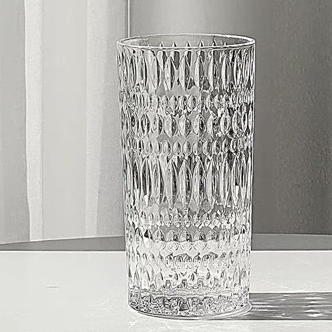 Highball Glasses Set of 4 15oz Vintage Glass Cups Fits Dinner Party - Unique Texture, Dishwasher Safe