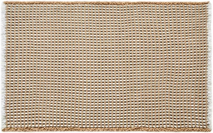 Waffle Bath Mat, Boho Bathroom Rugs Non Slip Washable Super Absorbent Quick Dry Bath Mat Farmhouse Bathroom Decor, 36"x24" Khaki and White