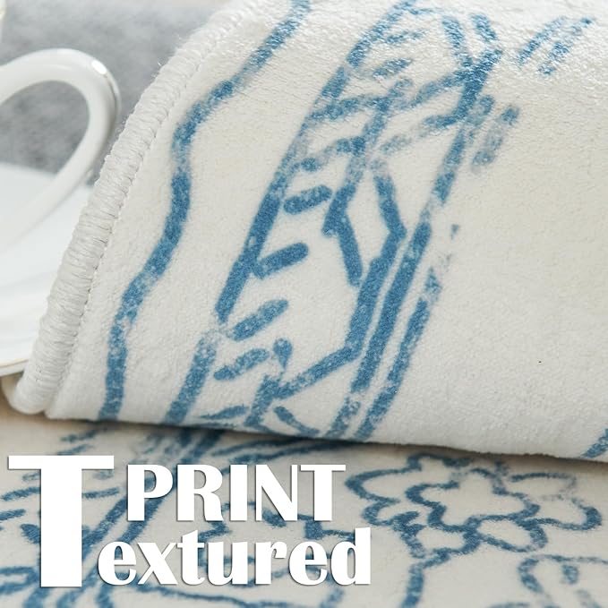 jinchan Vintage Floral Washable Area Rug 5x7 Faux Wool Distressed, Blue