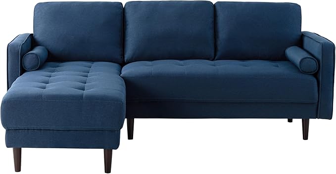 Studio Living® Lexington 83.1" Sofa Chaise, Mid-Century Modern, Pocket Coil Comfort, Reversable Chaise, Easy Assembly, Woven Fabric, Navy Blue