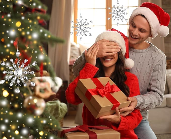 Reinstone 4pcs Silver Sparkling Snowflake Christmas Ornaments - Large Hanging Snowflake Ornaments for Christmas Tree Winter Supplies