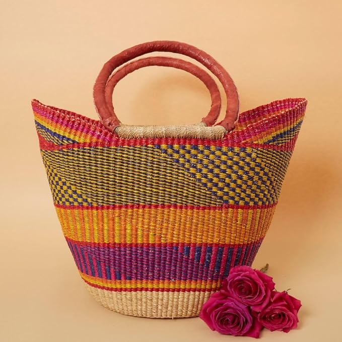Kitchen & Dining Storage, Reusable Grocery Bag, Countertop Fruits Holder, Picnic Basket, Market Tote, Beach Basket, Harvesting, Foraging, Decorative Wicker Basket, Woven, Boho, Yellow Orange