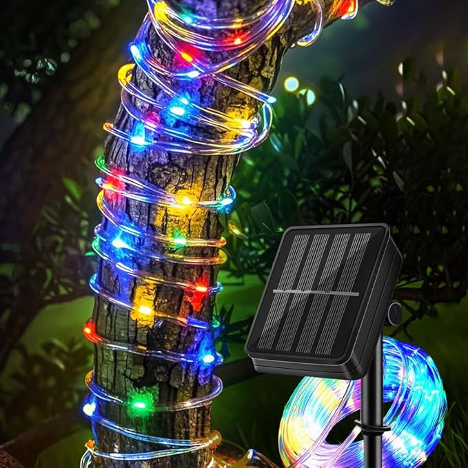 Solar Rope Lights 39FT IP65 Waterproof Outdoor Lights LED Copper Fairy String Tube Lights for Party Garden Yard Home Wedding Christmas Halloween Holiday Tree Decoration Lighting(Multi Color)
