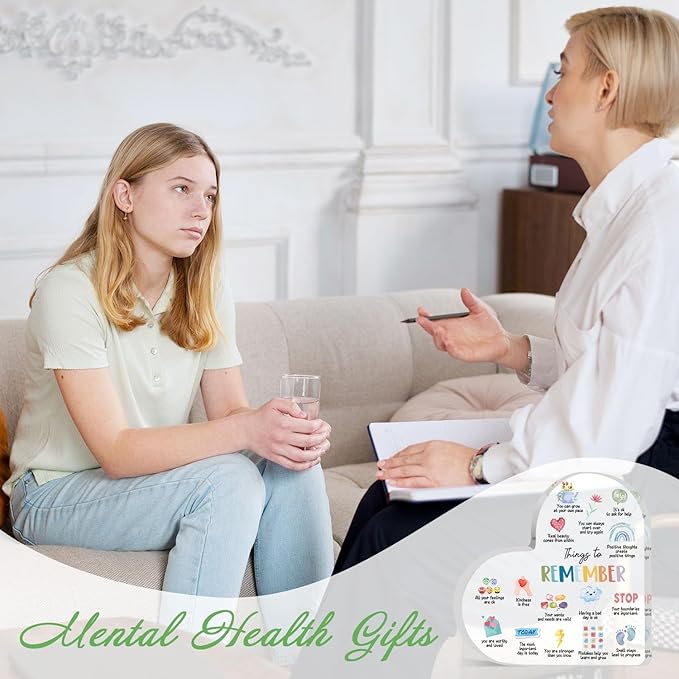 Mental Health Gifts, Things to Remember Therapy Anxiety Decor, Mental Health Decor, Mindfulness Sign for Therapy Office Acrylic Heart Gifts, School Counselor Sign, Psychology Therapy Gift