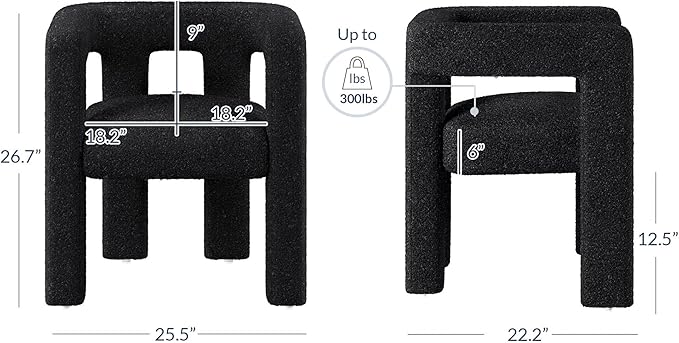 BELLEZE Modern Boucle Barrel Dining Chair Set of 2, Upholstered Linen Kitchen Boucle Armchair with Sidearms and Back, for Dining Room Living Room- Black