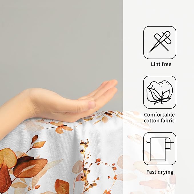 Orange Fall Hand Towels Set of 2 Eucalyptus Leaves Watercolor Butterfly Rustic Decorative Kitchen