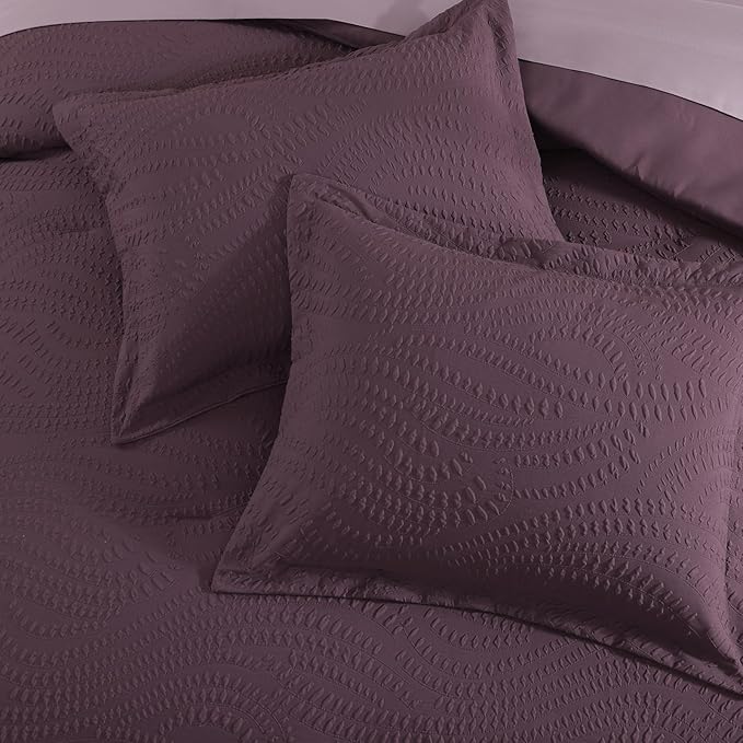 Geniospin Queen Comforter Set - 7 Pieces Purple Bedding Set, Botanical Textured Fall Comforter Set, All Season Comfortable Bed in a Bag with Comforter, Sheets, Pillowcases & Shams