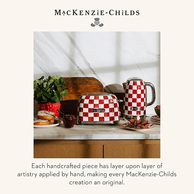 MACKENZIE-CHILDS Electric Kettle, Stainless-Steel Appliances Kettle, Red-and-White Cherry Check