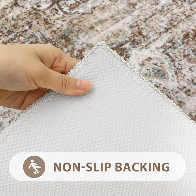 Uphome Bathroom Runner Rug, Distressed Tribal Farmhouse Khaki Bathroom Mat, Large Bathroom Rugs Non Slip Washable, Oriental Retro Boho Bath Mat Runner for Bathtub Sink Hallway, 24x71 inch