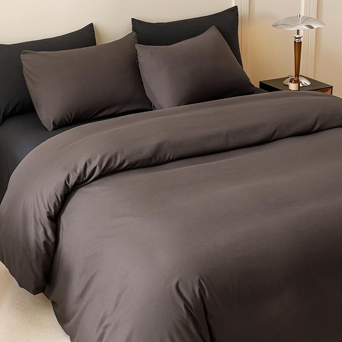 CLOTHKNOW Brown Comforter Set Full Size 3Pcs Dark Brown Bedding Comforter Sets Solid Color Comforter Men Women Comforter All Season Lightweight Bed Set Full Size