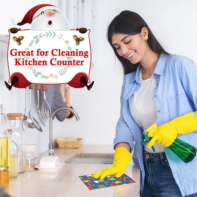 Christmas Swedish Dishcloths Set of 8 Reusable Holiday Kitchen Dish Towels