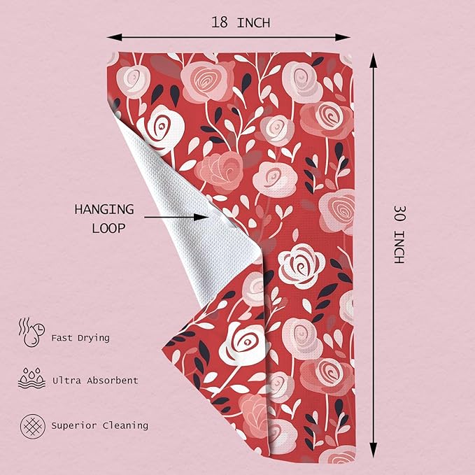 Eunzel Kitchen Tea Towel Quick Dry Microfiber Dish Towels 18x30 Inch Rose