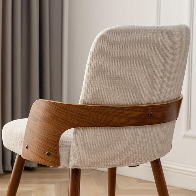 Dining Room Chairs Set of 4,Mid Century Modern Kitchen Chairs,Upholstered Beige Fabric Chairs,Metal Legs Wooden Desk Chairs Armless and No Wheels for Kitchen Dining Living Room