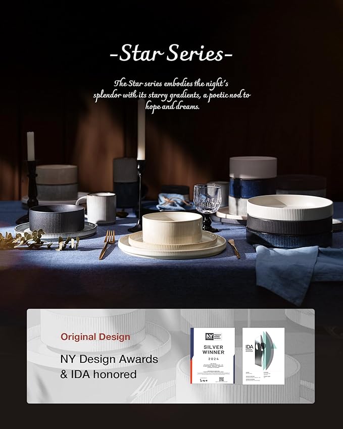 famiware Coffee Mug Set for 4, Star 12 oz Catering Mugs Cup Set with Handle for Coffee, Tea, Cocoa, Milk - Ceramic Stoneware Drinkware Set, Nebulas Blue