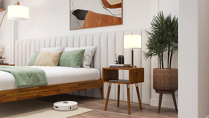 Bme Dinkee Solid Wood Nightstand Bedside Table Without Drawer for Mid Century Bedroom and Living Room, Caramel