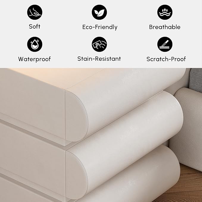 homary White Leather Nightstand with Wireless Charger, Smart Night Stand with Charging Station, Modern Bedside Table with 3 Drawers for Bedrooms Living Rooms Offices