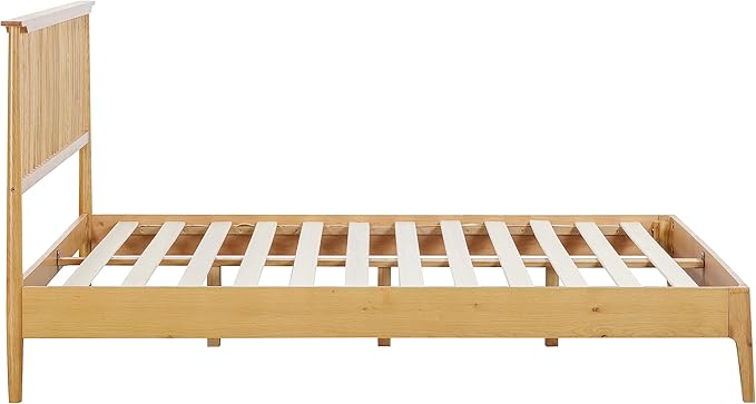 NTC Ruby Wooden Bed Frame with Headboard, Solid Oak and Rubber Wood Foundation with Silent Slats and Wood Central Supports, 1000 Lb Capacity, Effortless Assembly, Queen - Rustic Oak