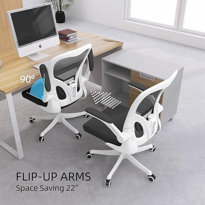 Ergonomic Office Chair, High-Back Mesh Desk Chair with Adjustable Height, Lumbar Support, Flip-Up Armrests,headrest,and Swivel Rolling Design for Home and Office Use