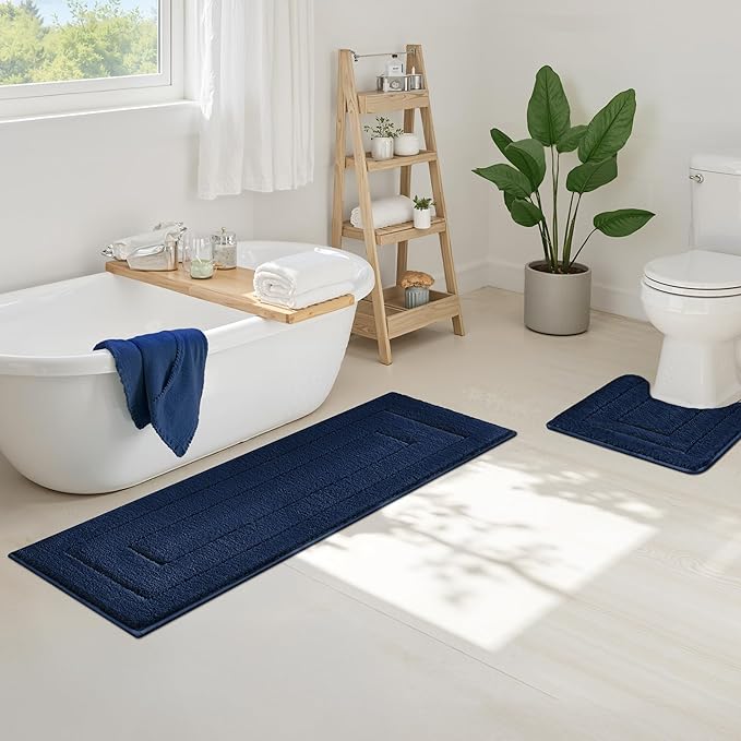 GRANNY SAYS Navy Bathroom Rugs, Bath Mats for Bathroom Non-Slip, Super Soft and Water Absorbent, Extra Large Bath Rugs Washable, Microfiber Bath Rugs for Floor, Tub and Shower, 59" x 20"