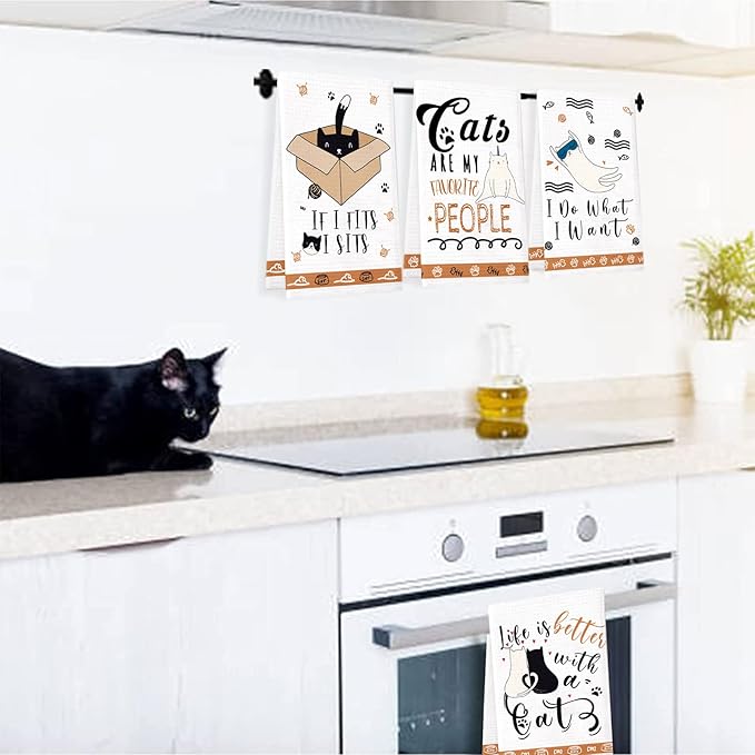 Cat Kitchen Dish Towels Set of 4 Funny Decorative Absorbent Tea Towels