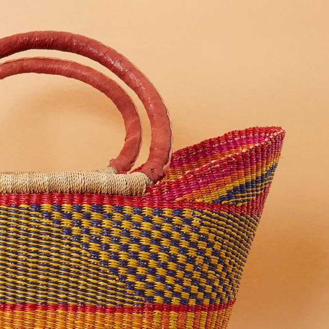 Kitchen & Dining Storage, Reusable Grocery Bag, Countertop Fruits Holder, Picnic Basket, Market Tote, Beach Basket, Harvesting, Foraging, Decorative Wicker Basket, Woven, Boho, Yellow Orange