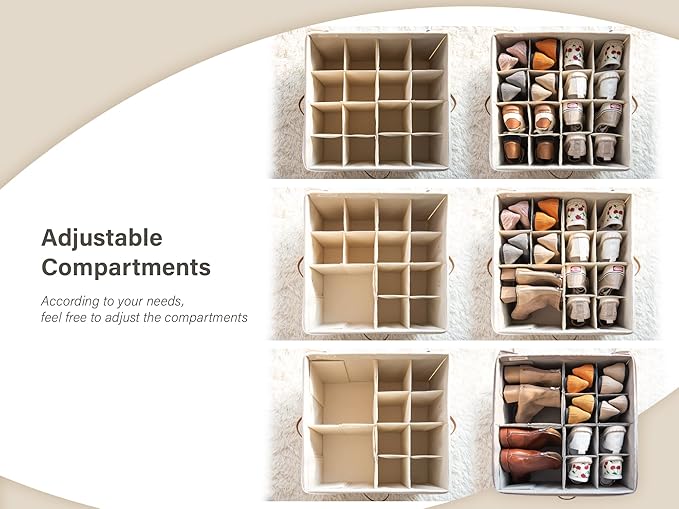 StorageWorks Shoe Organizer for Closet, Fits up to 16 Pairs, Shoe Cubby Storage Containers with Adjustable Dividers and Clear Cover, Grey