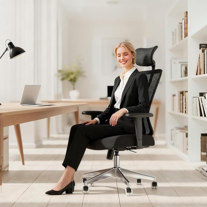 Ergonomic Office Chair with Adjustable Lumbar Support & Flip-Up Armrests - High Back Desk Chair with Thickened Seat Cushion, Rolling Wheels for Home/Office Study Work (05black)