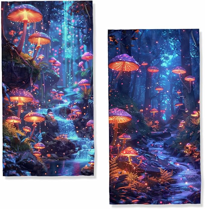 Mushroom Decorative Kitchen Dish Towels Absorbent Fantasy Tea Towels Gift 16x24, Enchanted Forest