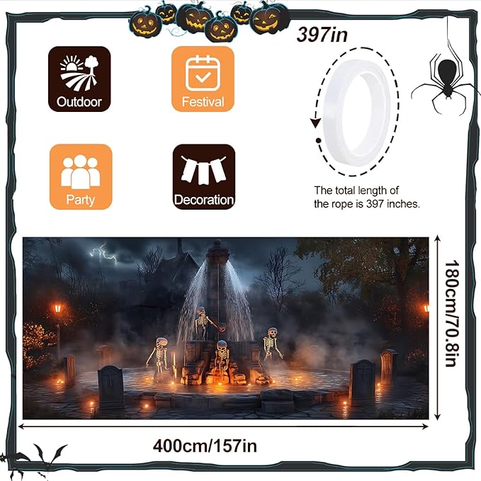 6 x 13 ft Halloween Garage Door Decorations Halloween decorations Witch Door Cover, Hanging Banner, Cauldron Backdrop Mural for Home, Outdoor, Indoor, Spooky Party, Wall, Window (Fountain)