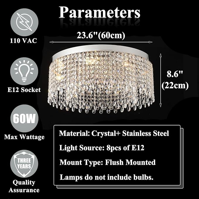 Modern Crystal Chandelier 24 inch Large Gold Chandeliers Ceiling Light Round Raindrop Chandeliers Flush Mount Lighting Fixture for Living Room Dining Room Bedroom