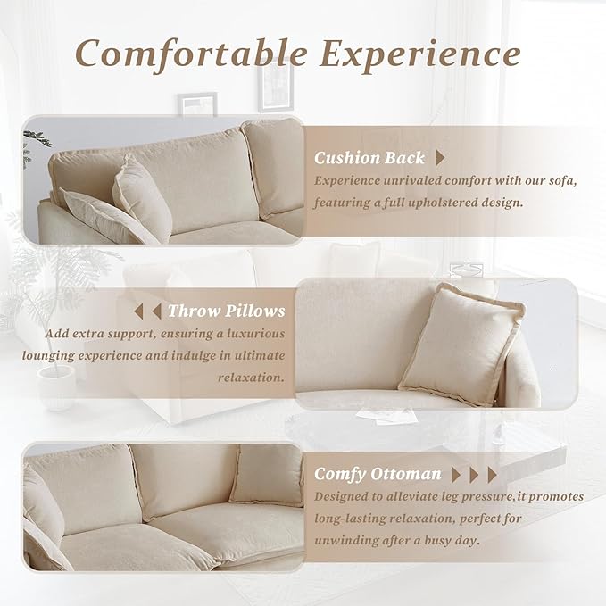 SoarFlash Chenille Sectional Sofa, Comfy Modular Loveseat Sofa, Modern 2-Seat Couch Deep Seat Sofa Set for Living Room,Light Coffee