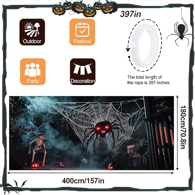 6 x 13 ft Halloween Garage Door Decorations Halloween decorations Witch Door Cover, Hanging Banner, Cauldron Backdrop Mural for Home, Outdoor, Indoor, Spooky Party, Wall, Window (Spider)