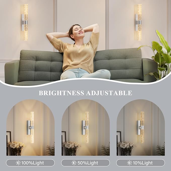 camuucci Battery Operated Sliver Wall Sconces Set of 2 Rechargeable Battery Powered Wall Light with 12000mAh Indoor Not Hardwired Dimmable Wall Lamp Fixtures for Bedroom Living Room 15.3 Inches