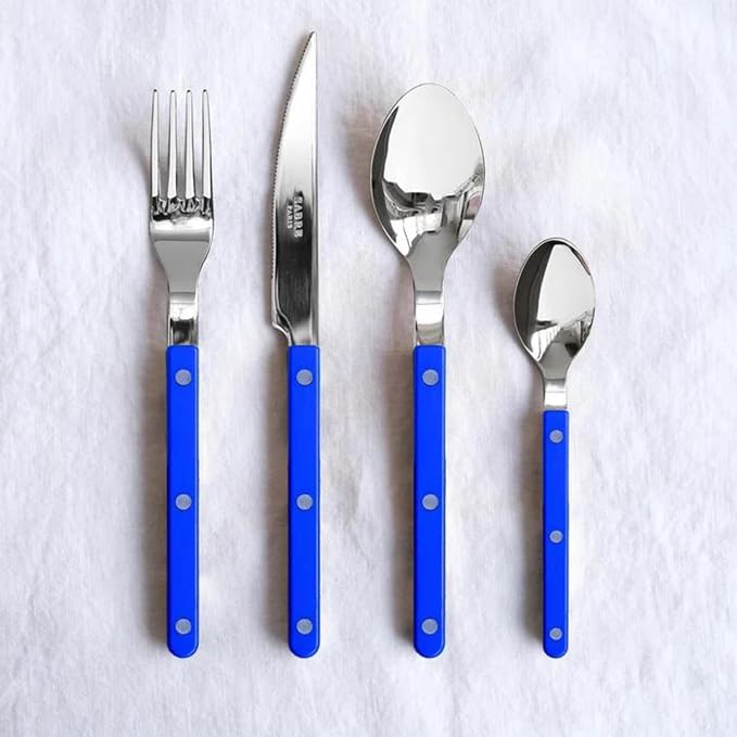 5-Piece Flatware Set - Bistrot Collection - Knife, Fork, Soup Spoon, Teaspoon & Dessert Fork - Stainless Steel & Nylon - Dishwasher Safe - Lapis Blue - Brilliant Finish