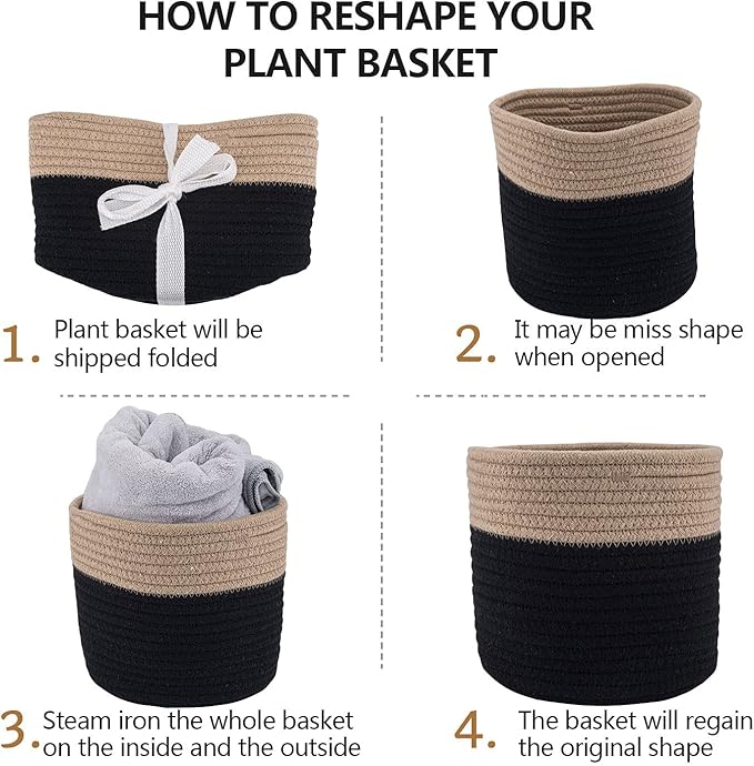 Woven Cotton Rope Plant Basket for 10.5" Flower Pot Floor Indoor Planters Flower Pot, Home Decor Storage Organizer H11 x W11 Black&Brown