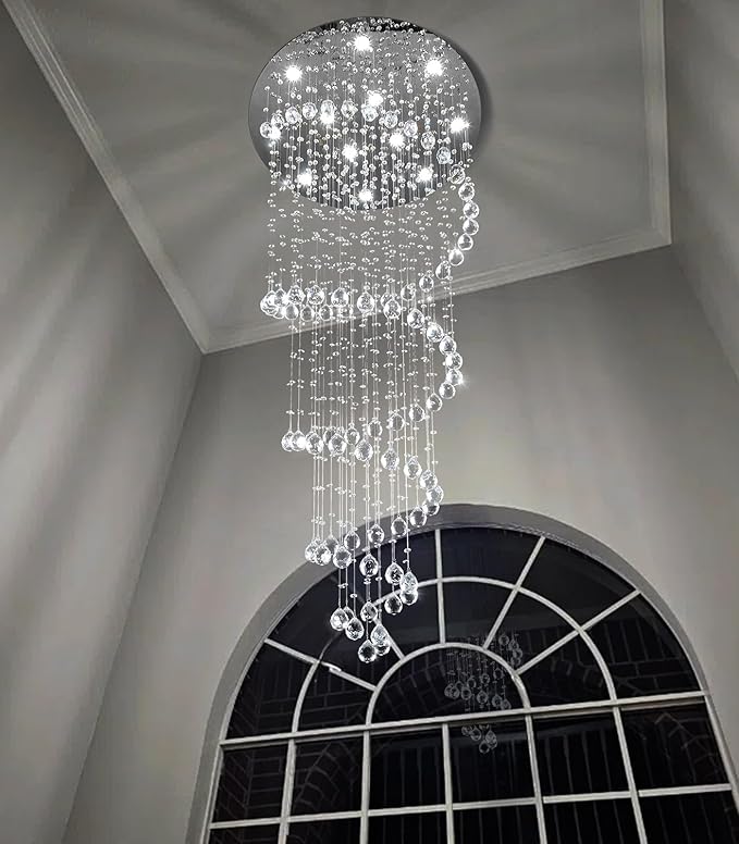 78 Inches Crystal Glam Chandelier Long Light Chandeliers with Dimmable Light Bulbs Silver High Ceiling Pendants Light Fixtures for Foyer Entryway Living Room Stair