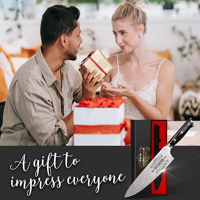 Anniversary Men Gifts for Him Husband, 8 inch Professional German Stainless Steel Chef Knife, Engraved Best Husband Ever Knife Gift, Christmas Anniversary Birthday Gifts for Men Husband