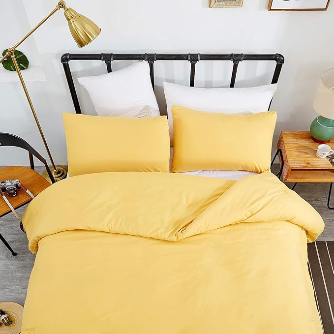 CLOTHKNOW Yellow California King Comforter Set 3Pcs Light Yellow Bedding Comforter Sets Cal King
