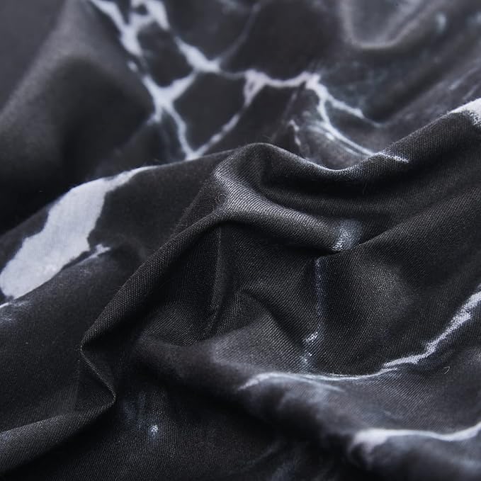 CLOTHKNOW Black White Grey Full Size Comforter Sets Marble Bedding Comforter Sets Soft All Season Black Comforters with 2 x Pillow Cases