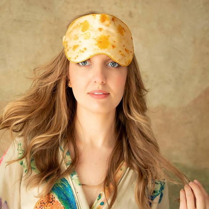 Silk & Willow 100% Pure Mulberry Silk Sleep Eye Mask & Hair Scrunchie Gift Set (Marigold Yellow)