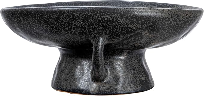 Creative Co-Op Stoneware Bowl with Handle and Base Decorative Object, Black Reactive Glaze