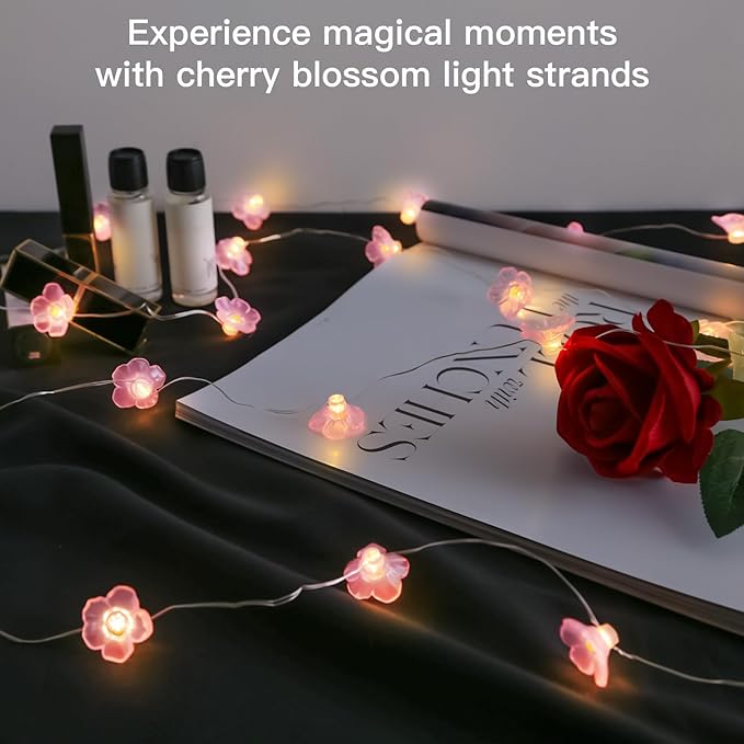 suddus Cherry Blossom Lights, 12.8 ft 40 LED Flower String Lights Battery Operated with Remote, Decorative Pink Fairy Light for Bedroom, Holiday, Partry, Indoor