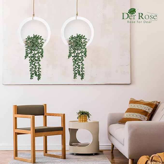 Der Rose 2 Pack Fake Plants Hanging Artificial Succulents Plants in White Pots for Living Room Bathroom Accessories Boho Wall Decor