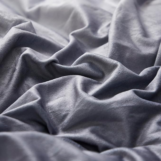 CLOTHKNOW Grey Silver Fluffy Full Size Comforter Sets Velvet Bedding Comforter Sets Soft Gray Comforter with 2 x Pillow Cases