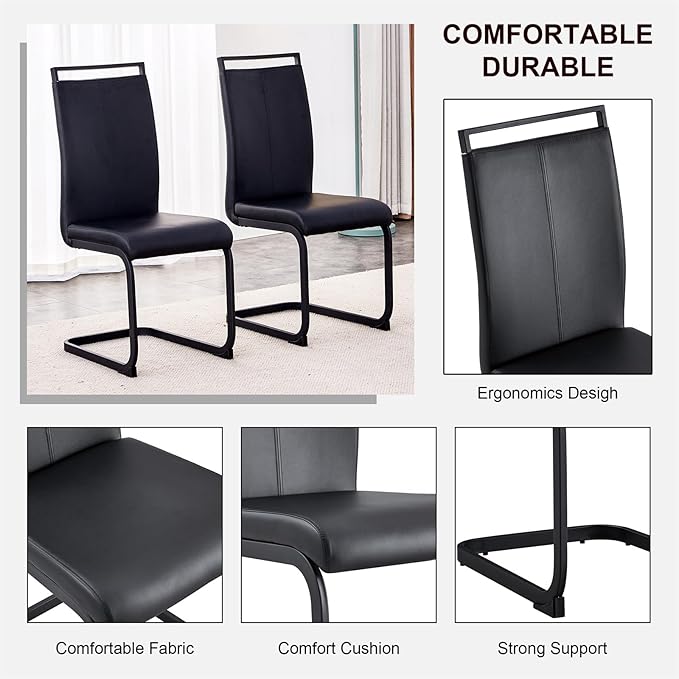 71" Glass Dining Table Set for 6, Kitchen Table and 6 PU Leather Chairs, Dining Table Set Ideal for Living Room